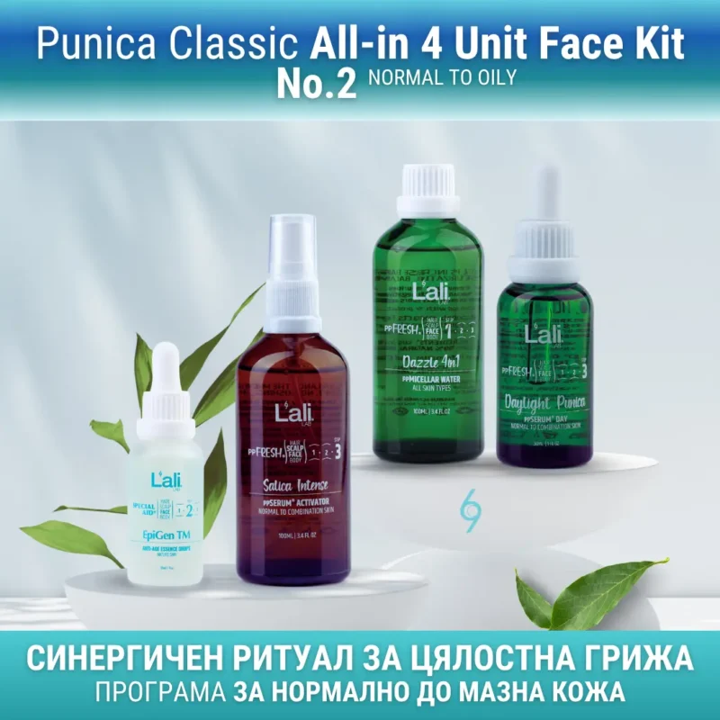 Програма за детокс & подхранване на нормална кожа на лицето: почистване, хидратация, възстановяване, дневна защита и нощна регенерация.