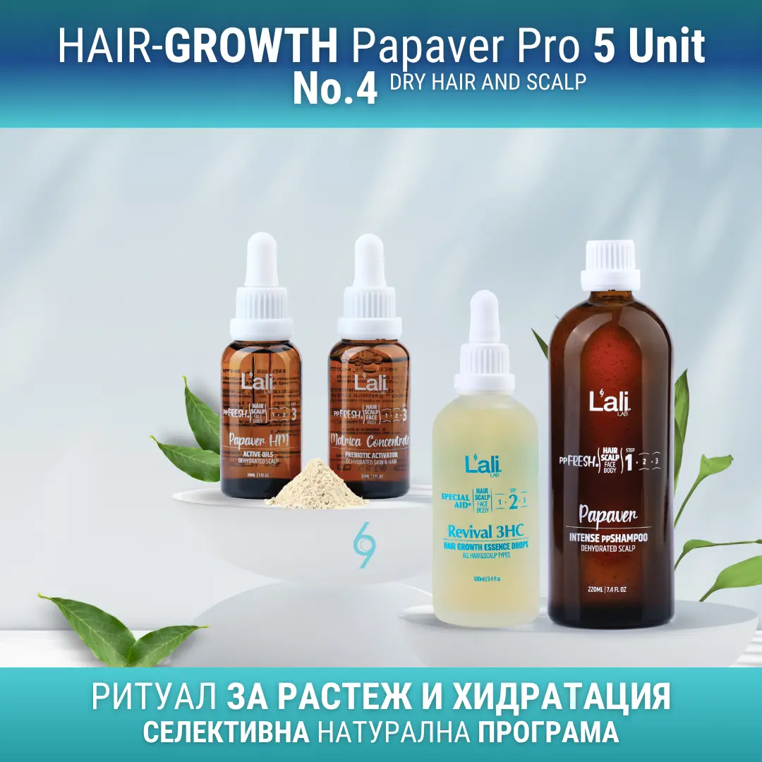 Ритуал за растеж и хидратация | Papaver Pro HairGrowth - Ритуал в 3 стъпки за растеж и хидратаци: дълбоко почистване, активна терапия, защита и свежест. За суха коса и дехидратиран скалп с доказан ефект.